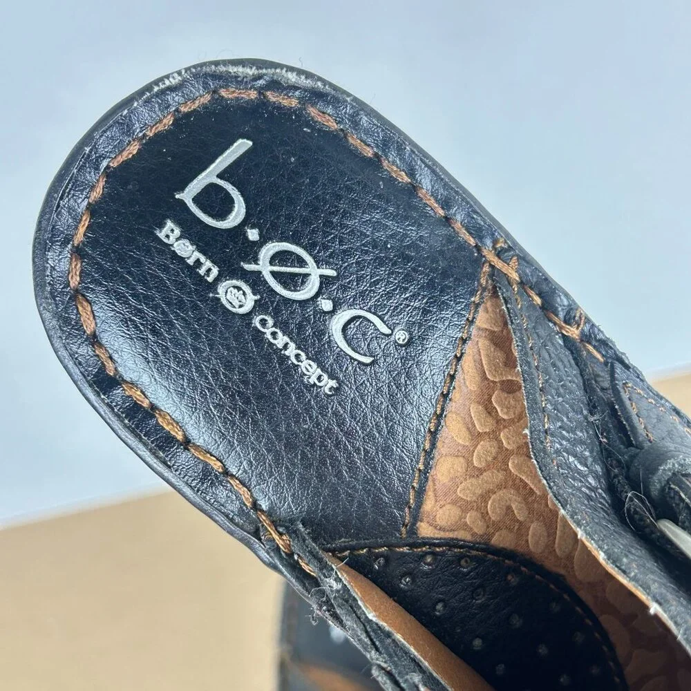 b.o.c. Born Concept Leather Mules Womens 8 Black Buckle Comfort Casual - Picture 9 of 10